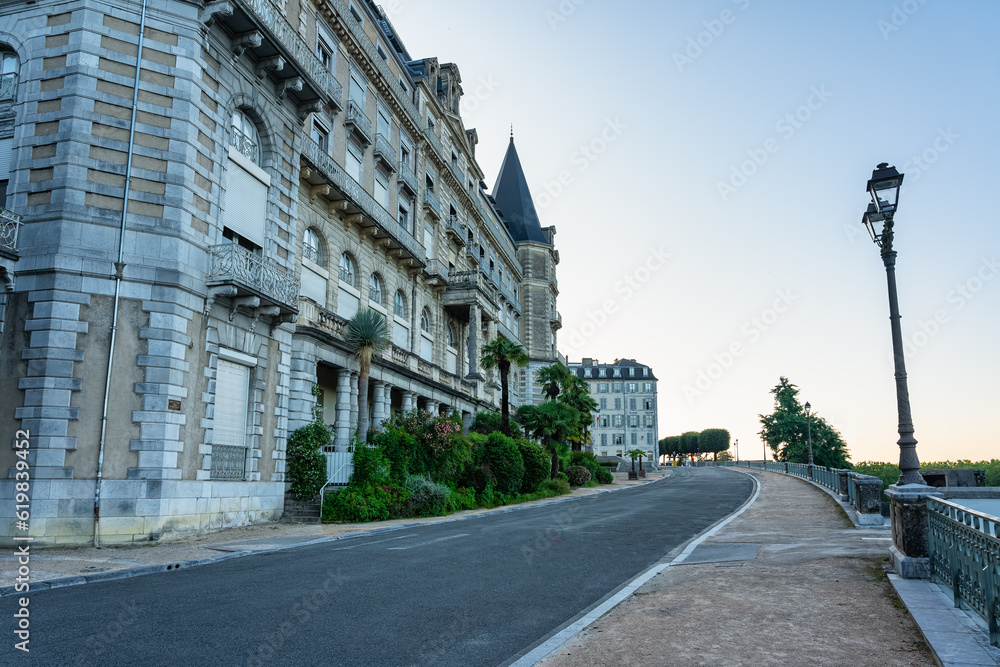 Boulevard of the Pyrenees with old historic buildings in the center of Pau, France.