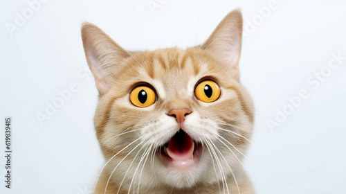 Close-up portrait of british shorthair cat on white background. Cat surprised on isolated white background. © Emmy Ljs