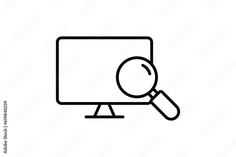 Screen and Magnifying Glass icon. icon related to Find, Search. Line icon style design. Simple vector design editable Screen and Magnifying Glass icon. icon related to Find, Search. Line icon style design. Simple vector design editable