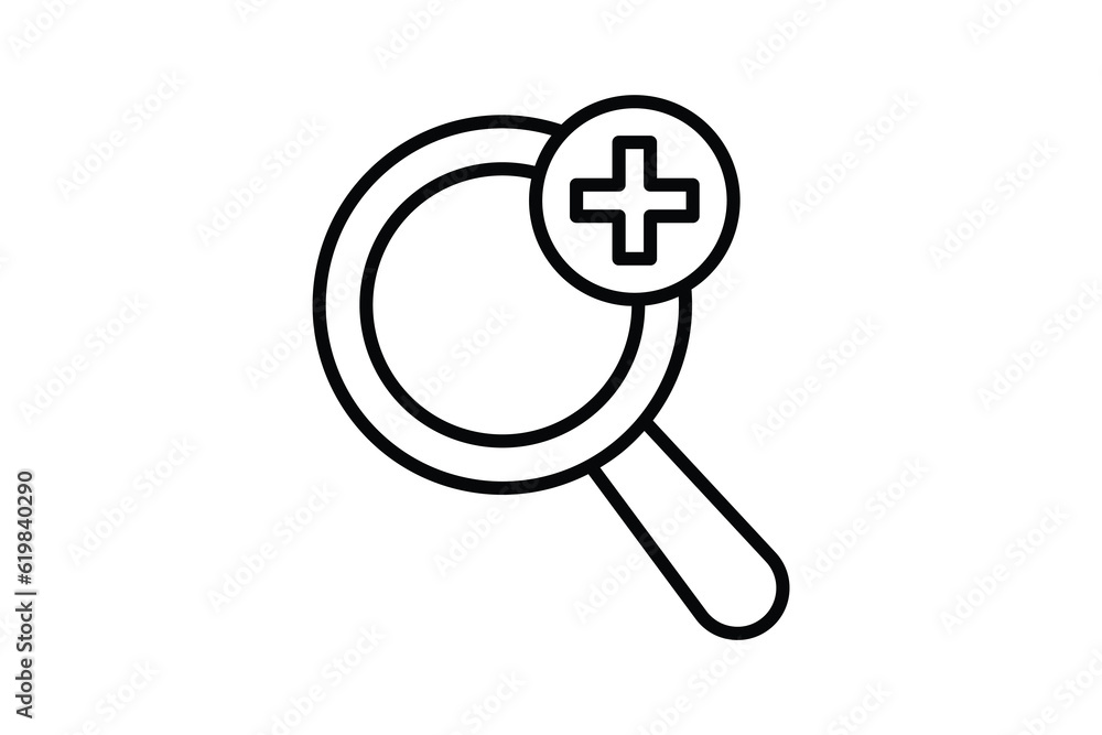 Advanced icon. Magnifying glass, search, plus sign. Line icon style design. Simple vector design editable Advanced icon. Magnifying glass, search, plus sign. Line icon style design. Simple vector design editable