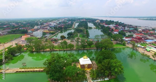 .Aerial view scenery the Sacred chedi where people worship in Nakorn Panom Thailand.. photo