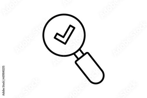 Find icon. Search, Magnifying glass with check mark. Line icon style design. Simple vector design editable