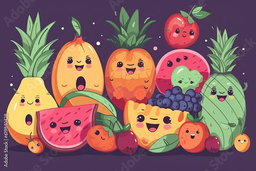 Cute fruit cartoon characters isolated illustration.