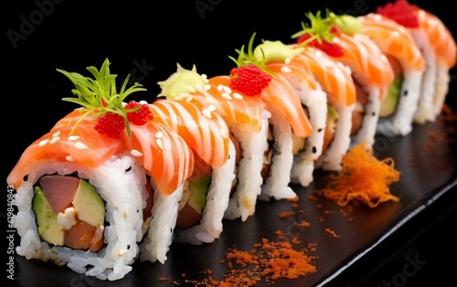 Sushi with salmon. Generative AI