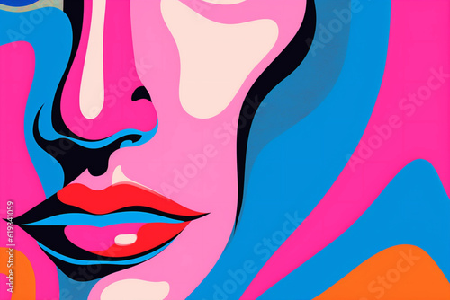 cubism woman portrait face modern graphic fashion poster abstract cubist line. Generative AI.