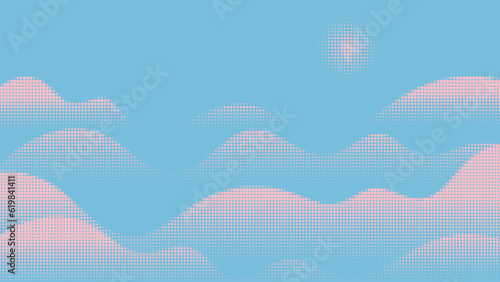 Abstract mountain background vector. Mountain landscape with fading dot effect, gradient dot grunge texture. Sand effect hills art wallpaper design for print, wall art, cover and interior.