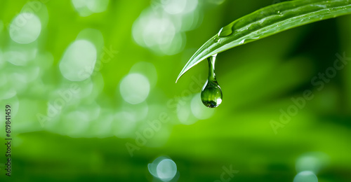 葉、水、雫、背景｜Leaves, water, drops, background.Generative AI
