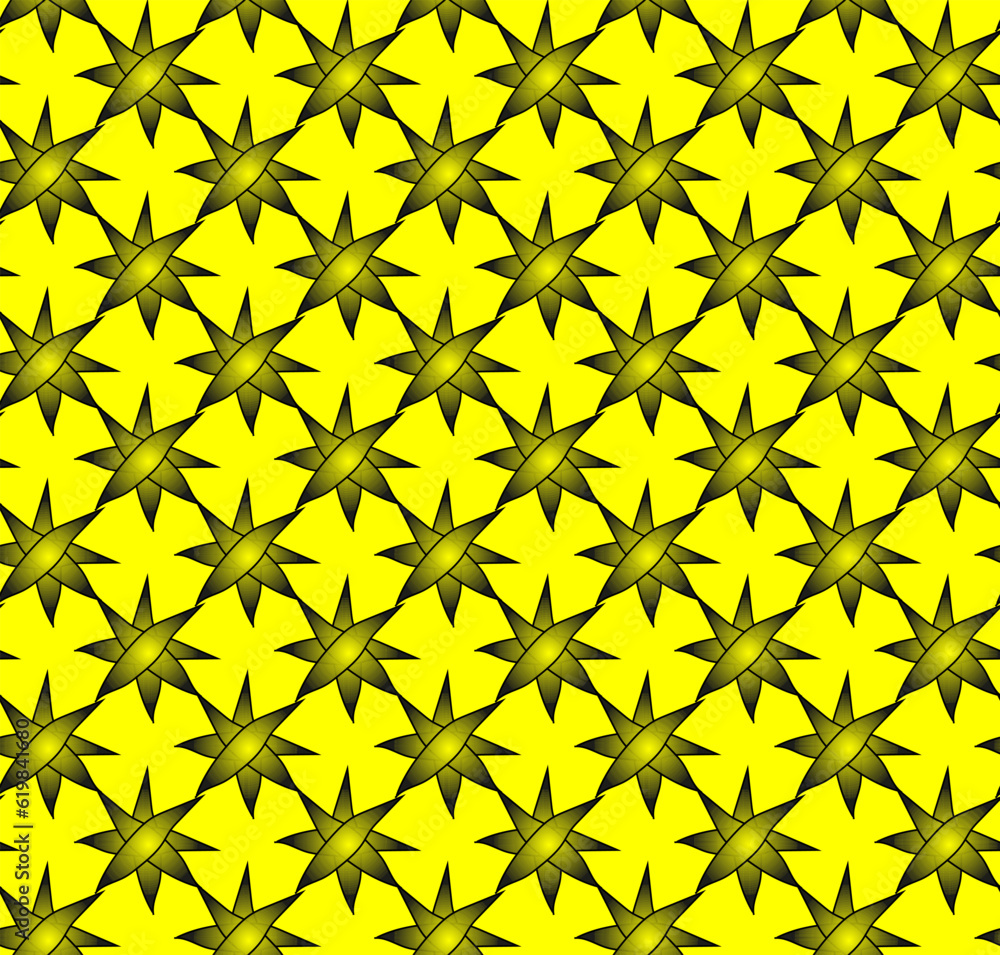 Bright seamless vector texture in the form of abstract black patterns on a yellow background