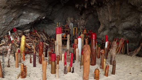 Wooden penis in Princess cave (Phra Nang Shrine Temple). South Railay beach in Krabi. Thailand.
 photo