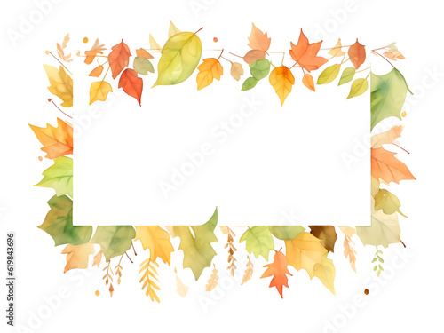 Watercolor banner of autumn leaves and branches on transparent background,generative ai