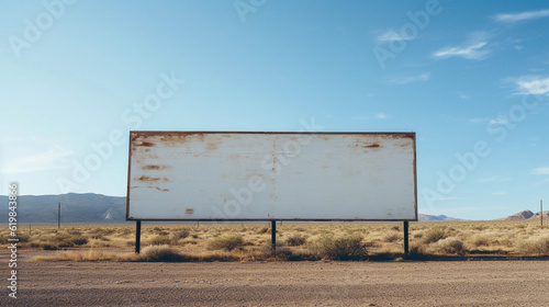 a faded ripped blank billboard in the Arizona desert created by generative AI