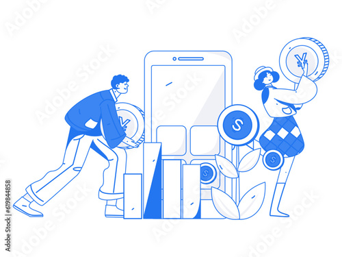 Internet finance and wealth management investment vector concept operation interactive illustration
