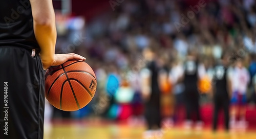 Basketball Referee Commands the Arena with a Ball in Hand. Generative AI