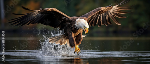 Bald eagle catching fish