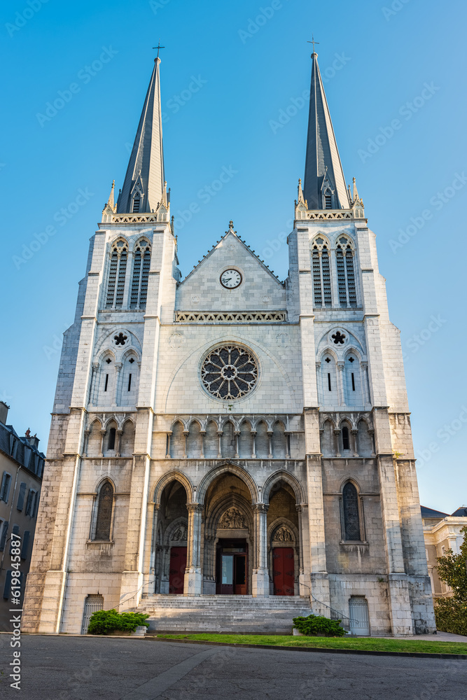 Facade of the medieval church of St. Jacques in the historic center of Pau, France.