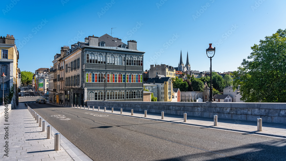 Bridge that crosses the city with historic buildings in the south of France, Pau, Pyrenees.