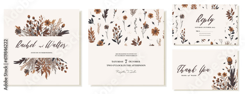 Fotografie, Tablou Templates for square wedding invitations with an autumn bouquet