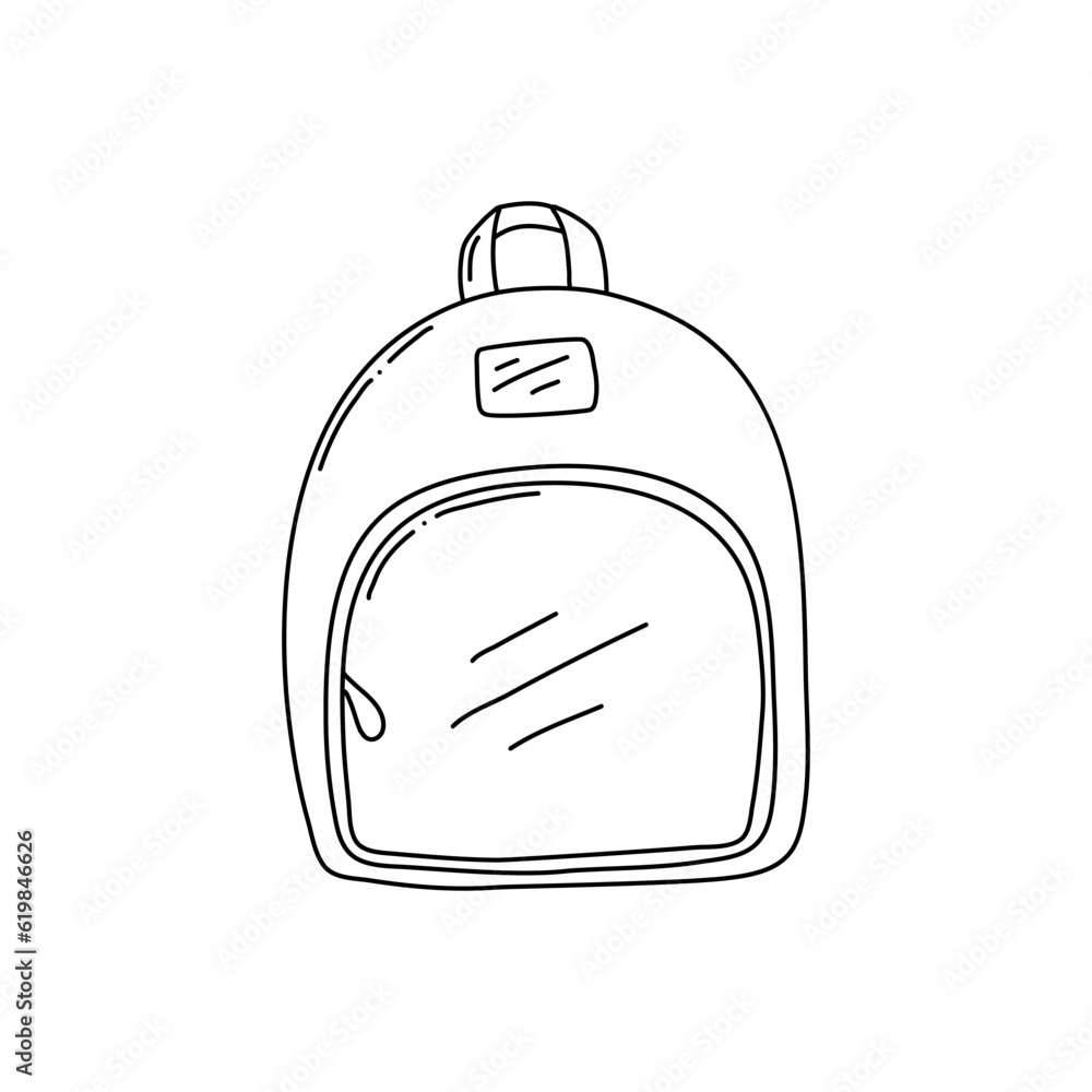 Backpack kids school icon cartoon line drawn or stamp, doodle Backpack kids school icon cartoon line drawn or stamp, doodle