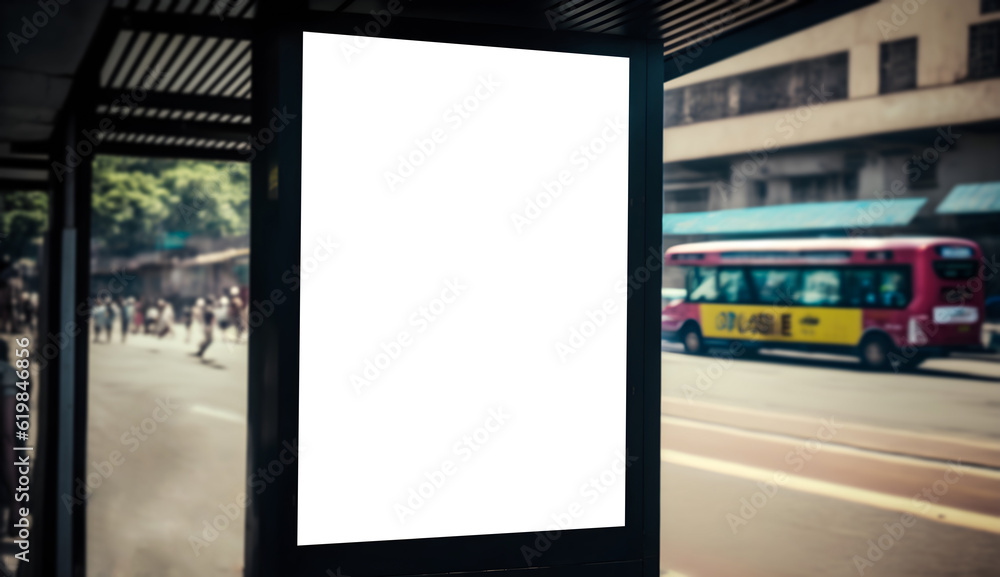Empty Outdoor Advertising billboard mockup at bus stop, Empty advertisment place for marketing banner or posters, Bus stop billboard mockup, generative ai