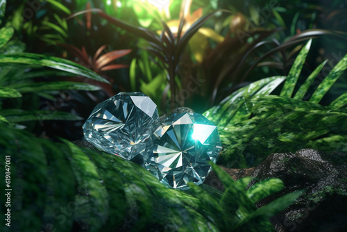 diamond in the forest between rendering minimal background