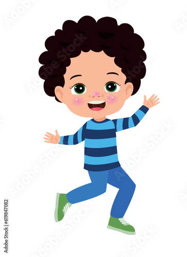 Jumping kids. Happy funny children playing and jumping in different action poses education little team vector characters. Illustration of kids and children fun and smile © Veysel