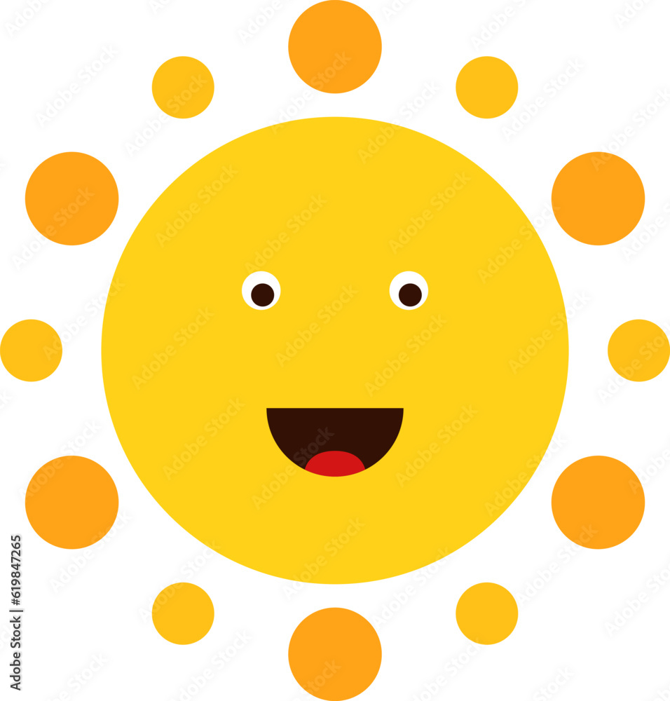 Happy sun. Stylized character with wide open mouth Happy sun. Stylized character with wide open mouth