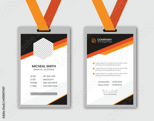 Corporate Modern and simple business office id card design. Modern and minimalist id card template.
Clean and simple corporate company employee id card design.