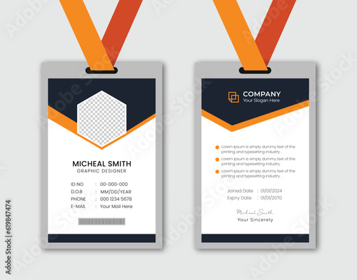 Professional corporate id card template. Modern and minimalist id card template.
Clean and simple corporate company employee id card design.