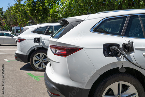 cars being recharged in a parking lot in Koper, Slovenia