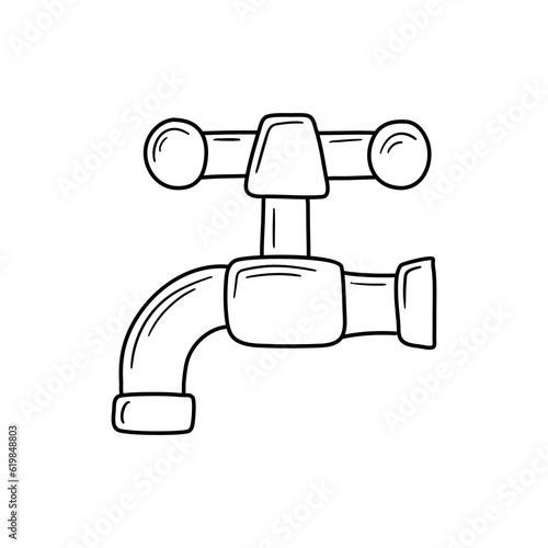 Vector illustration of  water tap or faucet on white background. Hand drawn doodle.