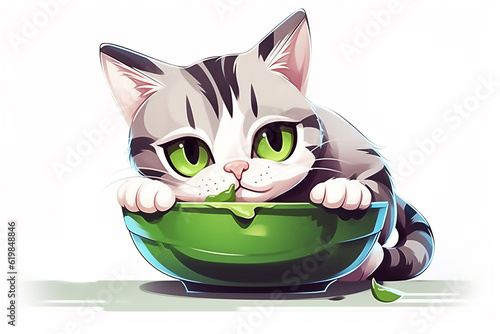 Happy Cute cartoon cat. Illustration. Post processed AI generated image.