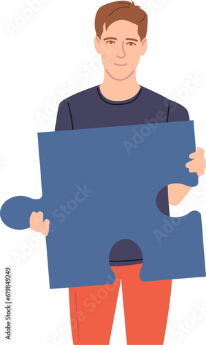 Man holding puzzle piece. Problem solving concept