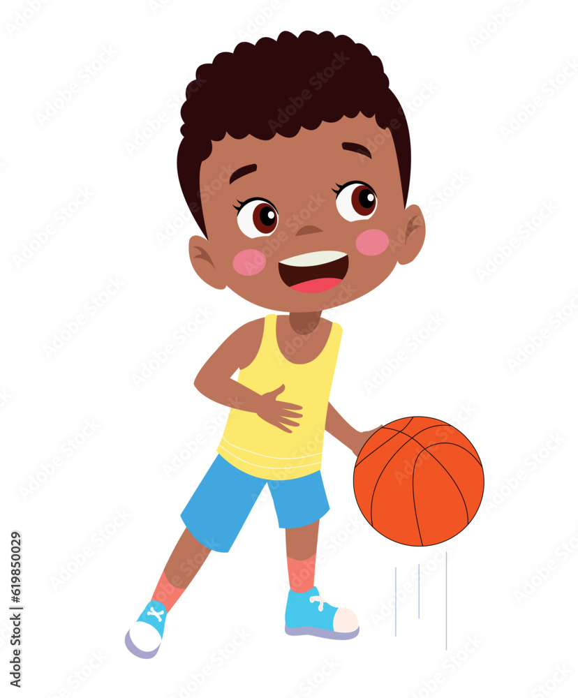 Vector Illustration Of Kid Playing Basketball