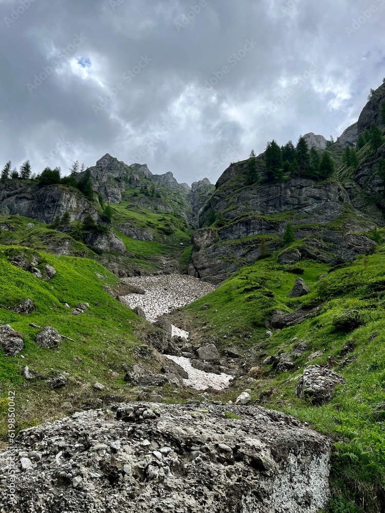 Fototapeta premium mountain landscape with river, Morar Ridge, Bucegi Mountains, Romania 