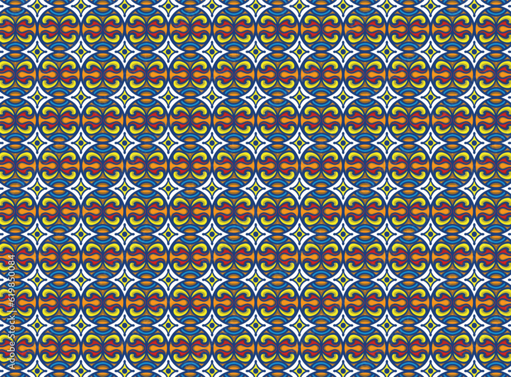 Astec tribal pattern in bright colors, round shapes. Patterns are used in backgrounds, decorations, carpets, textiles, clothing.