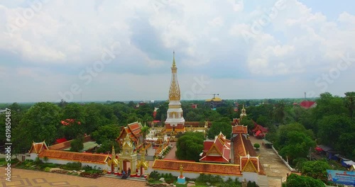 .Aerial view scenery the Sacred chedi where people worship in Nakorn Panom Thailand.. photo