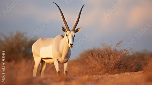 Arabian Oryx Unveiled  Exploring the Enchanting Wildlife of Shaumari Reserve. Generative AI