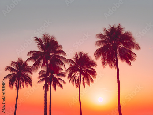 Sunset Palms Silhouettes of Palm Trees at Dusk © fabiocp