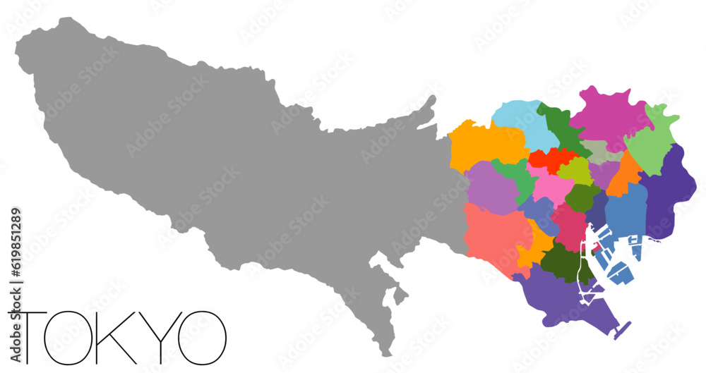 Obraz premium 東京都の地図 23区 TOKIO map