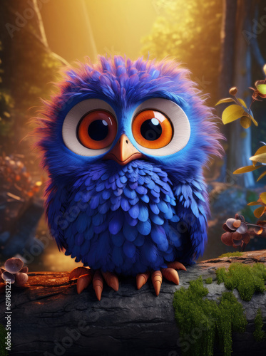 Cute cartoon owl in the forest