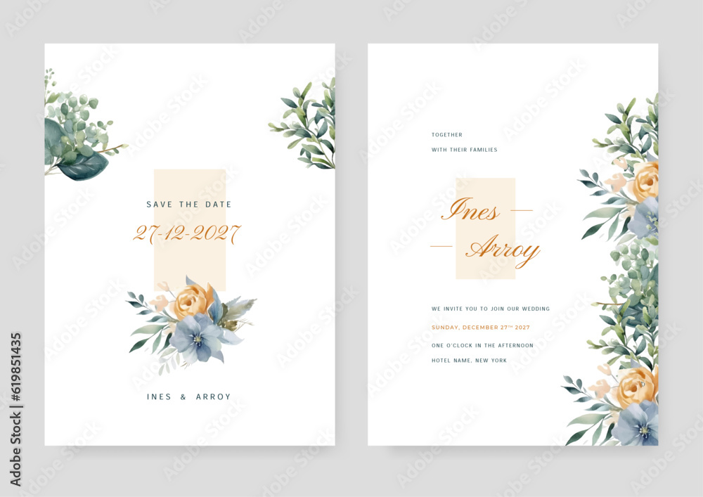 Modern Beautiful floral wreath wedding invitation card template