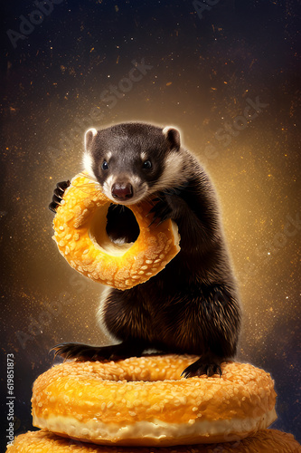 honey badger eating bagel  photo