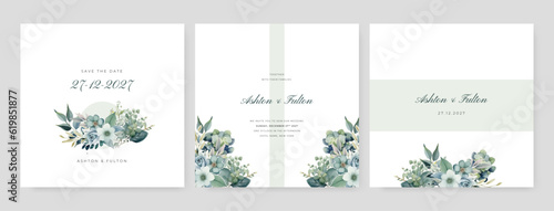 Wedding invitation in the botanical style. Colorful flowers on a white background. Background for the invitation, shop, beauty salon, spa.