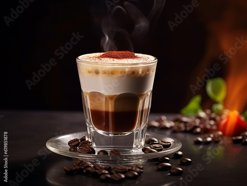 Fresh cup of coffee isolated photo on black background