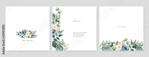 Beautiful wedding invitation template with floral frame Premium Vector