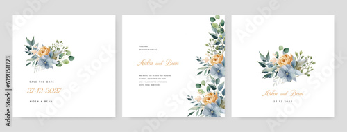 Wedding Invitation, menu, rsvp, label, table number, envelope. Floral design watercolor fern leaves, foliage decorative frame print. Vector elegant cute rustic greeting, invite postcard