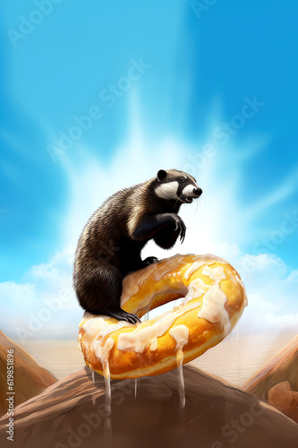 Print op canvas honey badger eating bagel