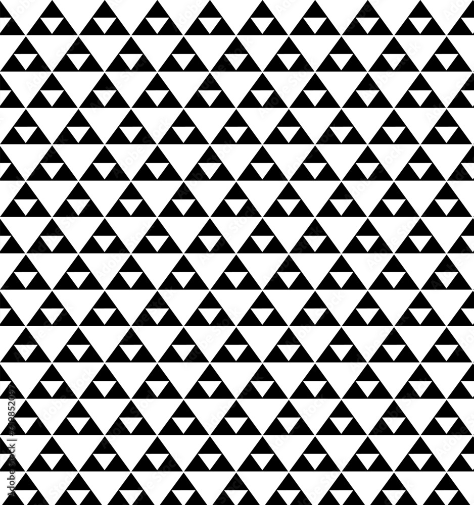 Abstract seamless vector geometric texture in the form of a pattern of black triangles on a white background