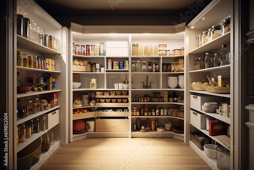 A Contemporary and Modern Food Pantry   Generative AI © Create image
