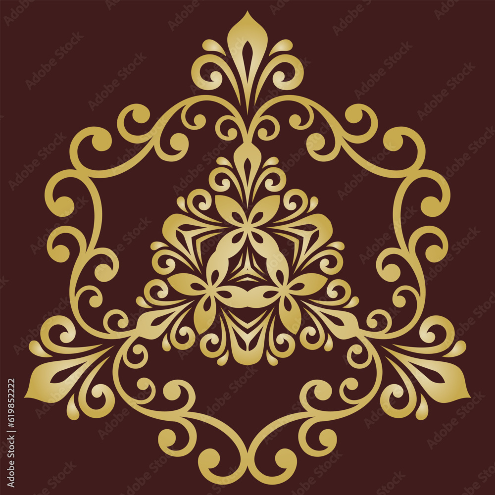 Elegant brown and golden vintage vector ornament in classic style. Abstract traditional ornament with oriental elements. Classic vintage pattern